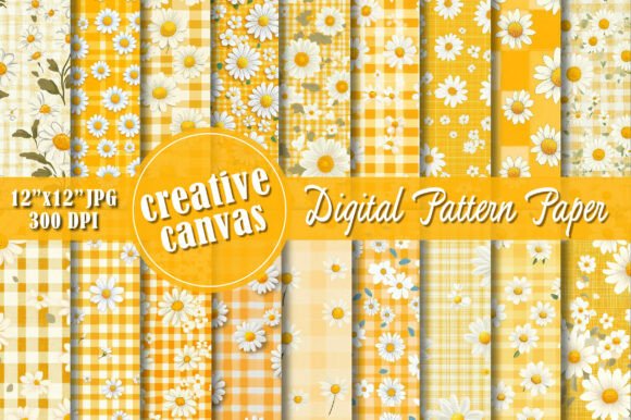Yellow Daisy Gingham Seamless Pattern