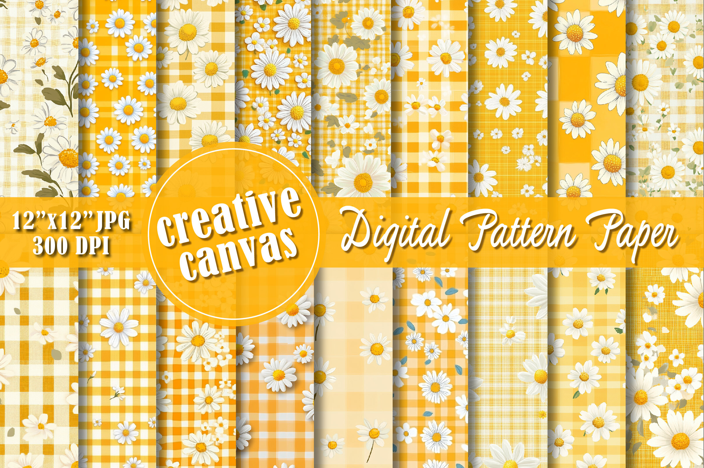 Yellow Daisy Gingham Seamless Pattern