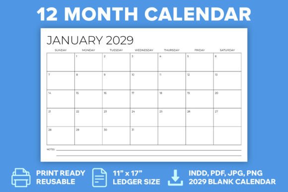 2029 11x17 Calendar Template