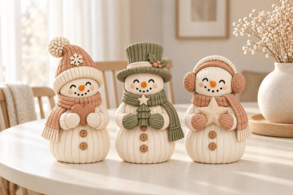 Cozy Knitted Snowman Trio STL – 3D Printable Christmas Decor Set - Image 1