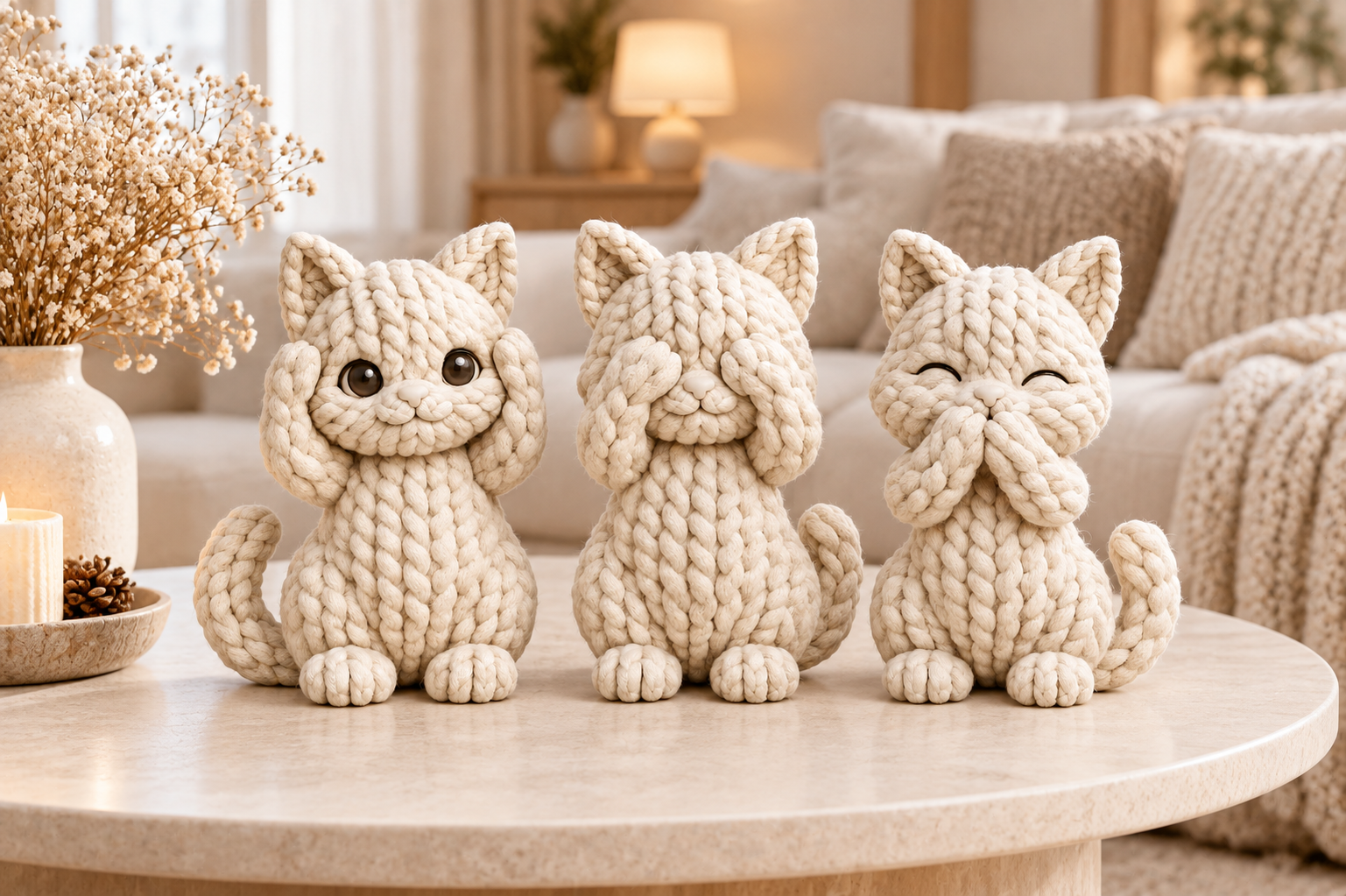 3D Print STL Knitted Cat Trio - Cute Knitted Cat Figurines for 3D Printing - Image 6