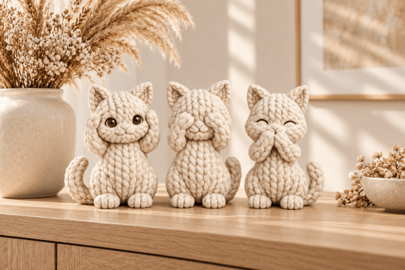 3D Print STL Knitted Cat Trio - Cute Knitted Cat Figurines for 3D Printing - Image 5