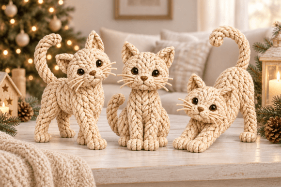 3D Print STL Knitted Cat Trio - Cute Cat Figurines for Cozy Decor - Image 2