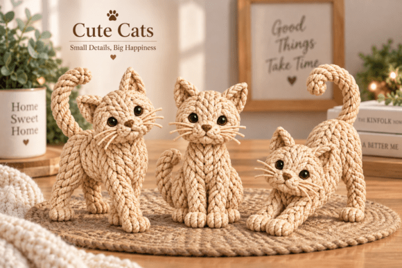 3D Print STL Knitted Cat Trio - Cute Cat Figurines for Cozy Decor - Image 3