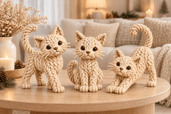 3D Print STL Knitted Cat Trio - Cute Cat Figurines for Cozy Decor - Image 4