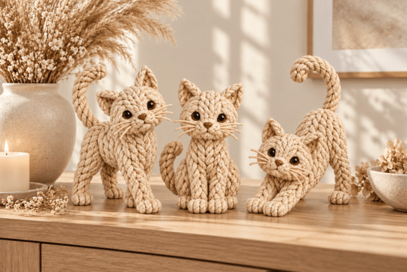 3D Print STL Knitted Cat Trio - Cute Cat Figurines for Cozy Decor - Image 5