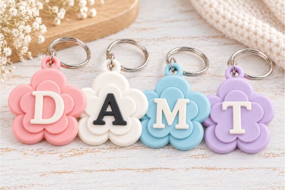 Alphabet Flower Initial Keychain STL – Personalized 3D Printable Letter Keychain - Image 1