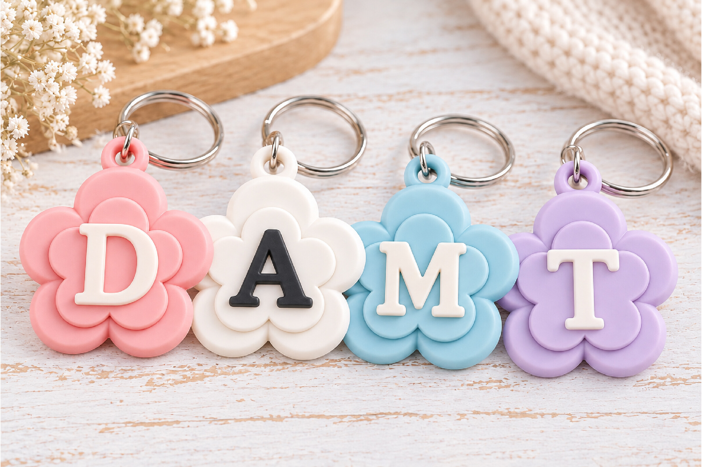 Alphabet Flower Initial Keychain STL – Personalized 3D Printable Letter Keychain - Image 7