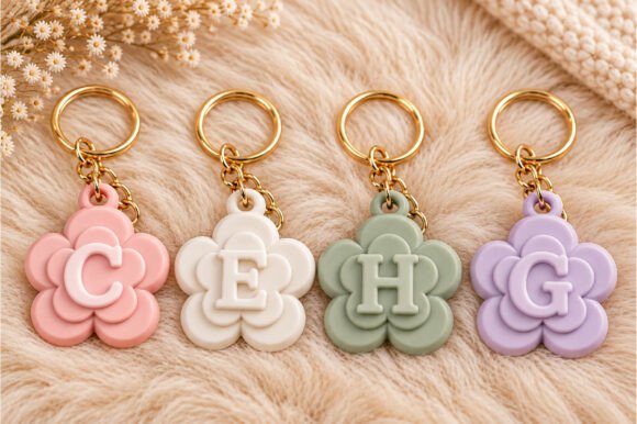 Alphabet Flower Initial Keychain STL – Personalized 3D Printable Letter Keychain - Image 2