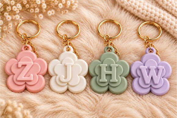 Alphabet Flower Initial Keychain STL – Personalized 3D Printable Letter Keychain - Image 4