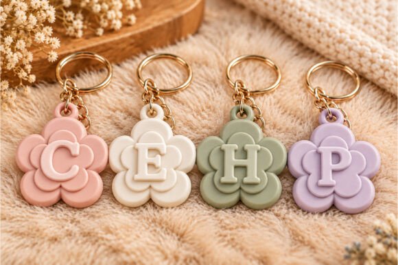 Alphabet Flower Initial Keychain STL – Personalized 3D Printable Letter Keychain - Image 5