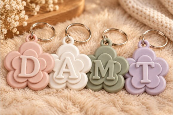 Alphabet Flower Initial Keychain STL – Personalized 3D Printable Letter Keychain - Image 6