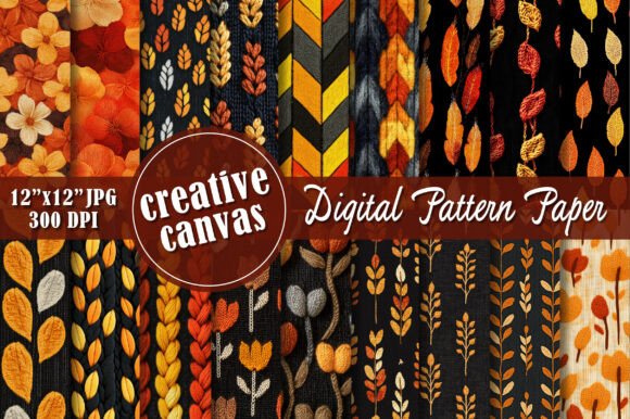 Autumn Embroidered Knit Digital Paper