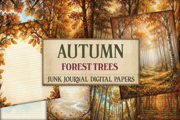 Autumn Forest Trees Junk Journal Pages -