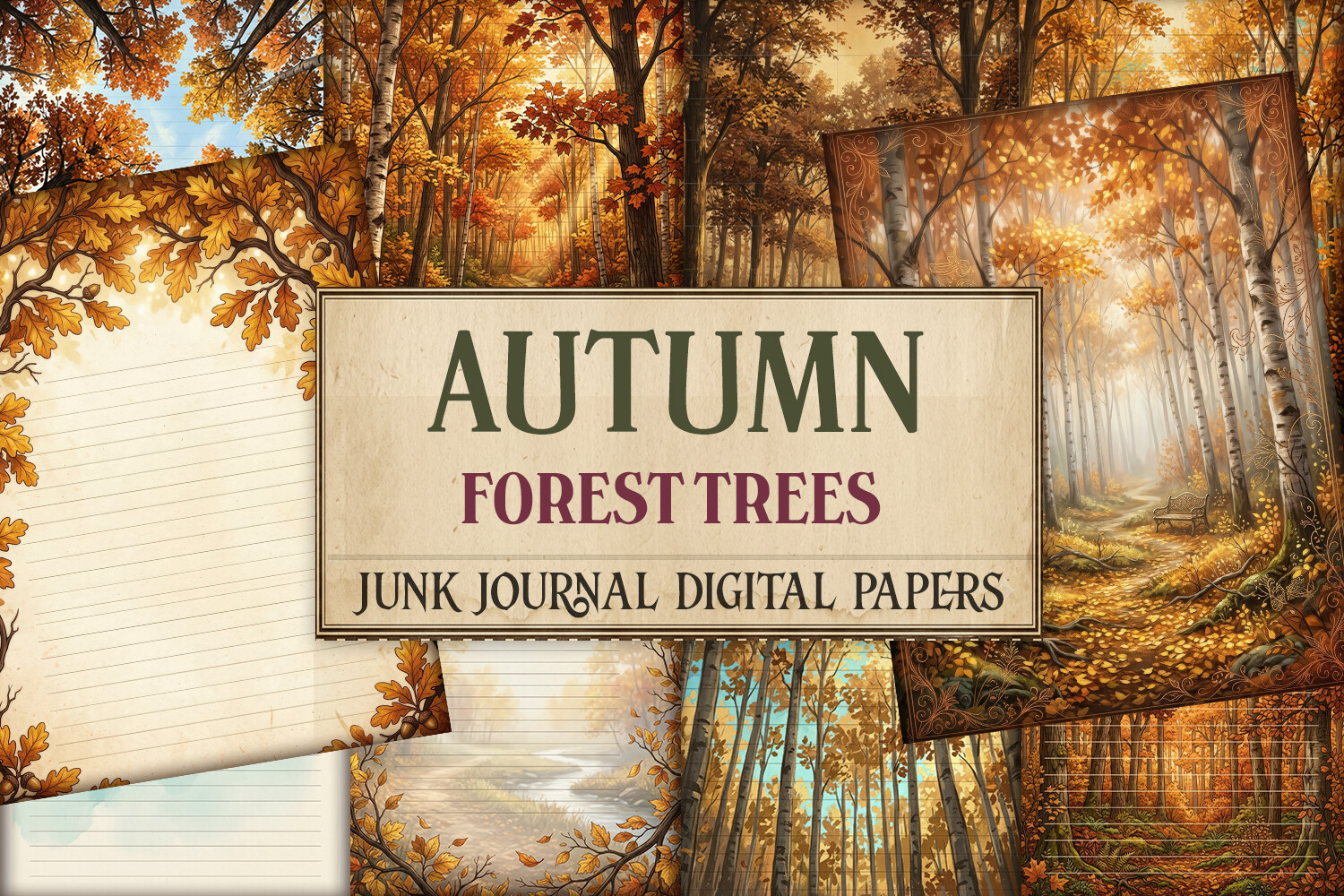 Autumn Forest Trees Junk Journal Pages -