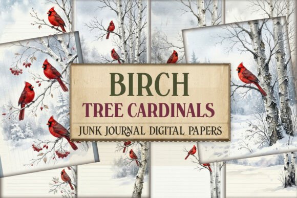 Birch Tree Cardinals Junk Journal Pages