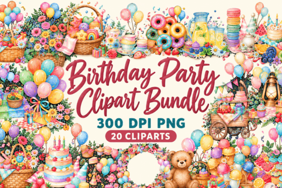 Birthday Party Clipart PNG Bundle