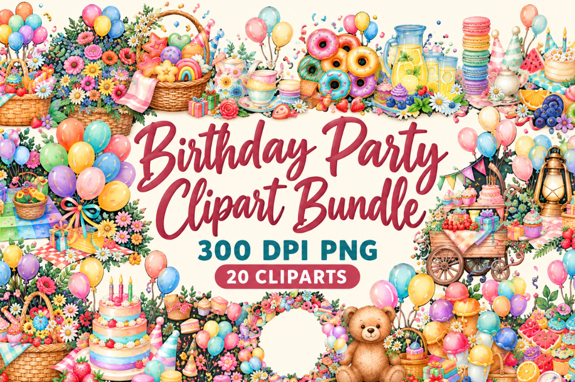 Birthday Party Clipart PNG Bundle