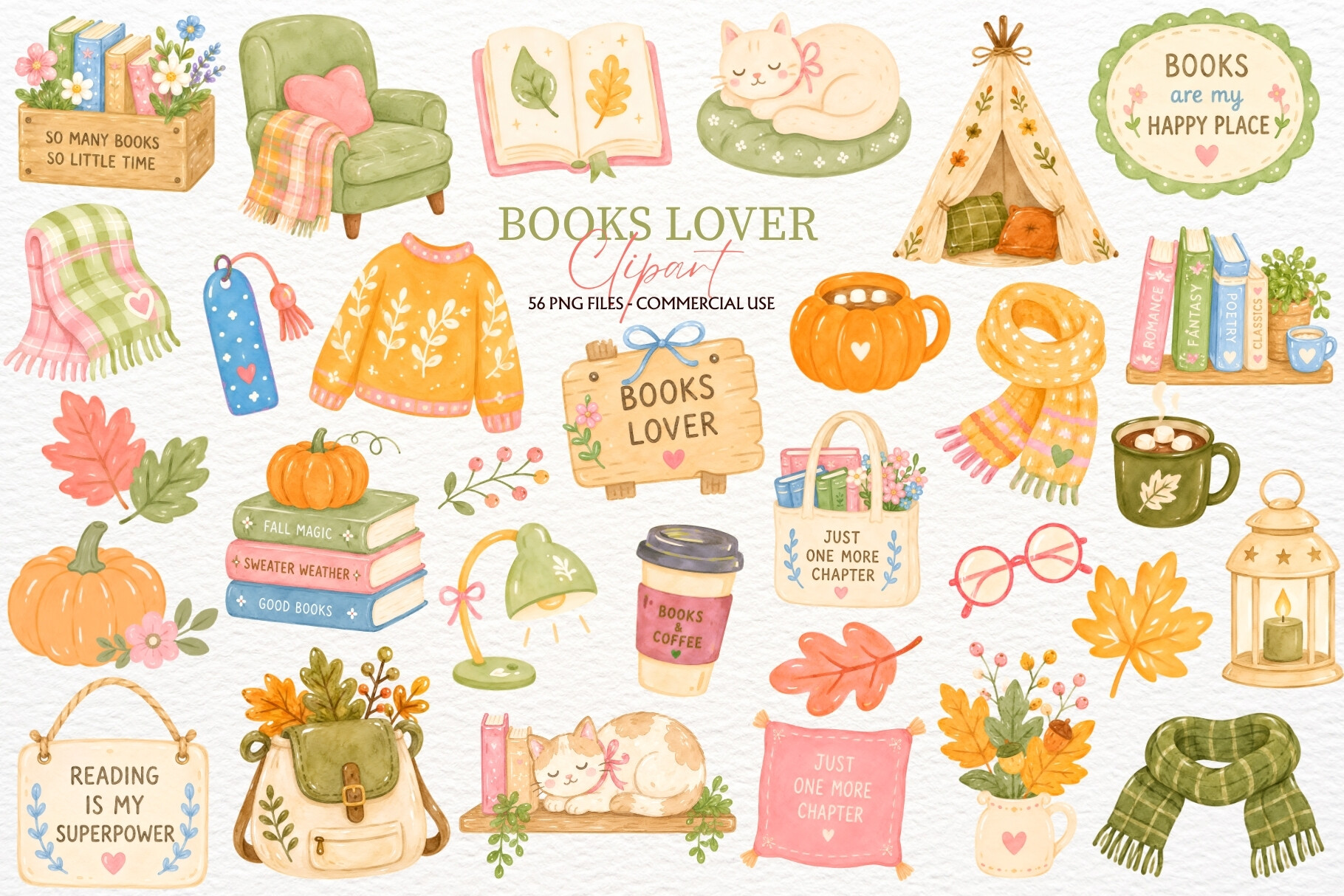 Books Lover Fall Clipart Autumn Design