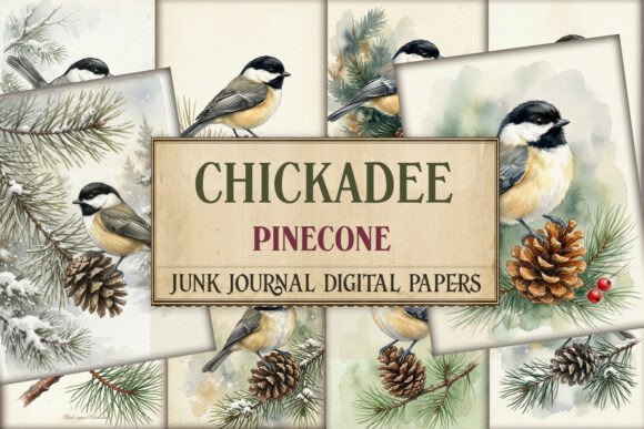 Chickadee Pinecone Junk Journal Pages