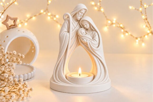 Christian Nativity Candle Holder STL – 3D Printable Holy Family Tealight Decor - Image 1