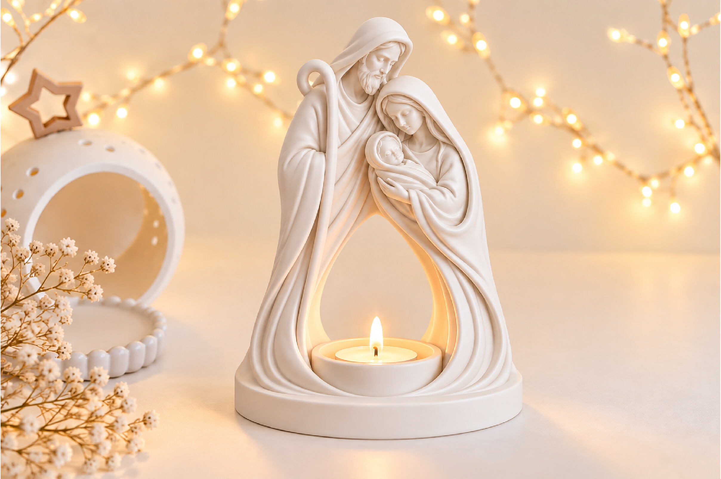 Christian Nativity Candle Holder STL – 3D Printable Holy Family Tealight Decor - Image 4