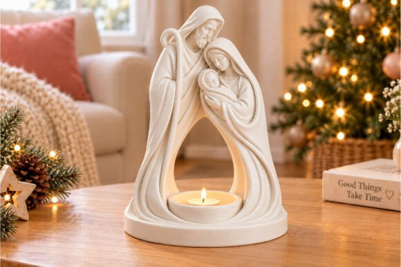 Christian Nativity Candle Holder STL – 3D Printable Holy Family Tealight Decor - Image 3