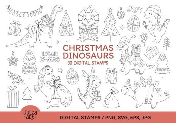Christmas Dinosaur Coloring Book PNG SVG