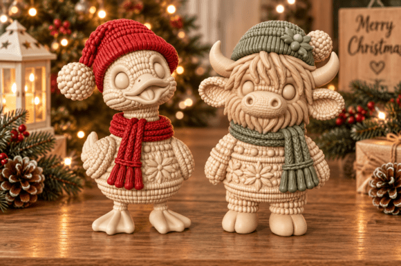 Christmas Duck & Highland Cow Duo 3D Print – Knitted Winter Model - Image 2