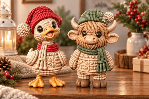 Christmas Duck & Highland Cow Duo 3D Print – Knitted Winter Model - Image 3