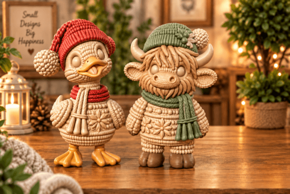 Christmas Duck & Highland Cow Duo 3D Print – Knitted Winter Model - Image 4