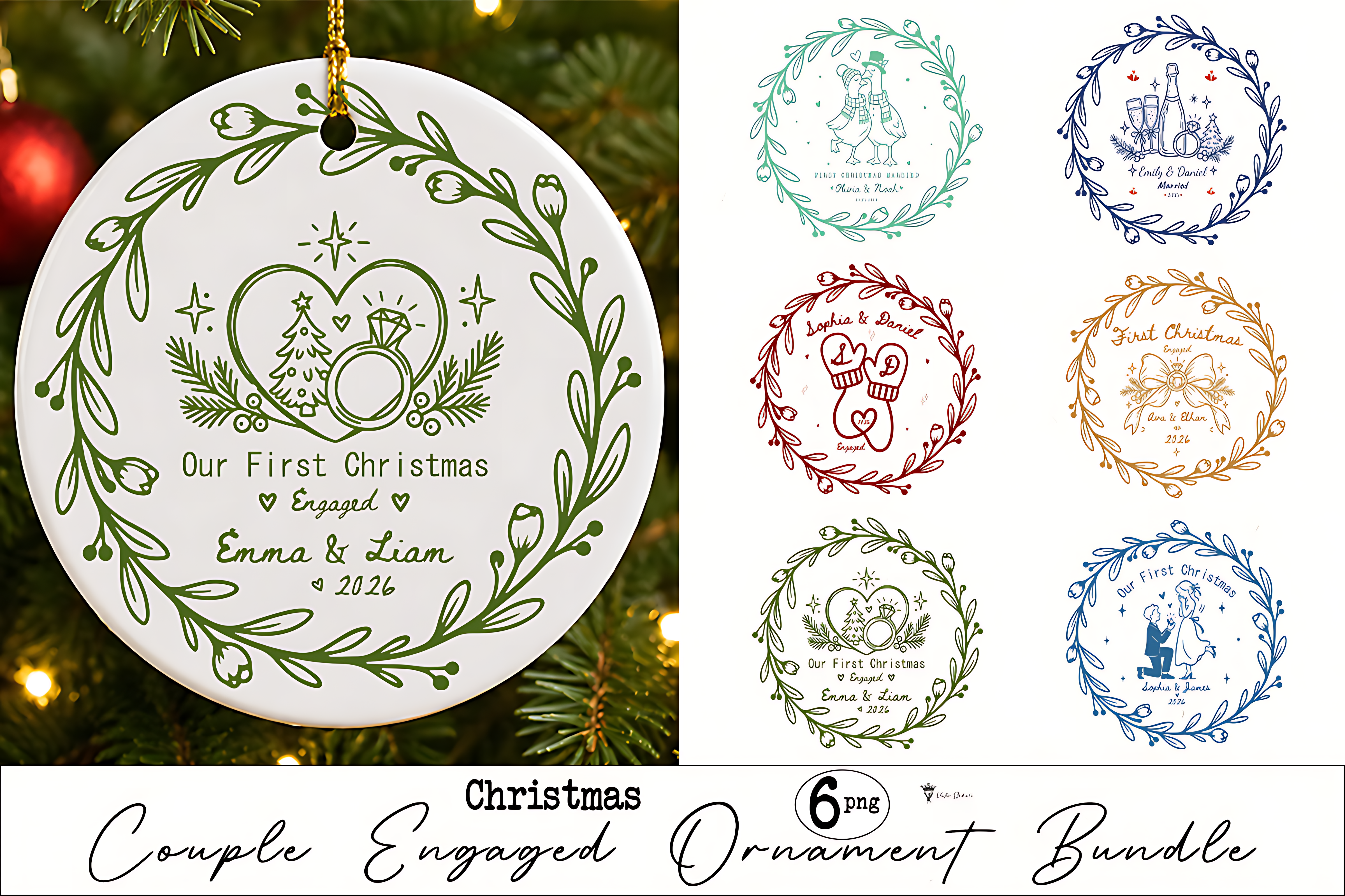 Christmas Engaged Ornament PNG Bundle