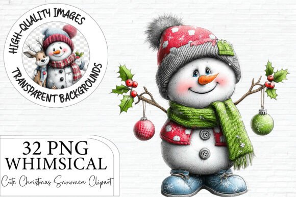 Christmas Snowman Clipart PNG Bundle