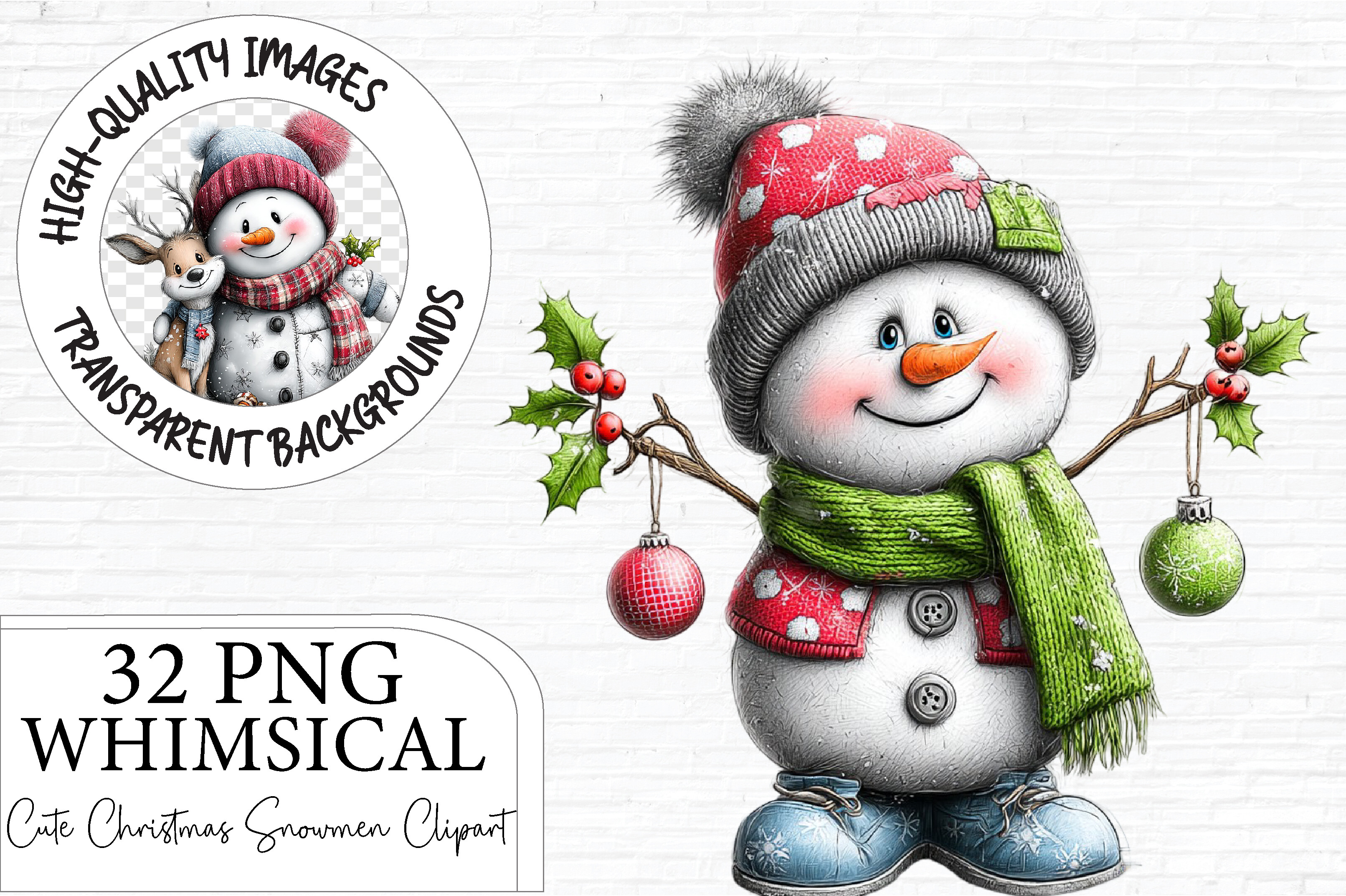 Christmas Snowman Clipart PNG Bundle
