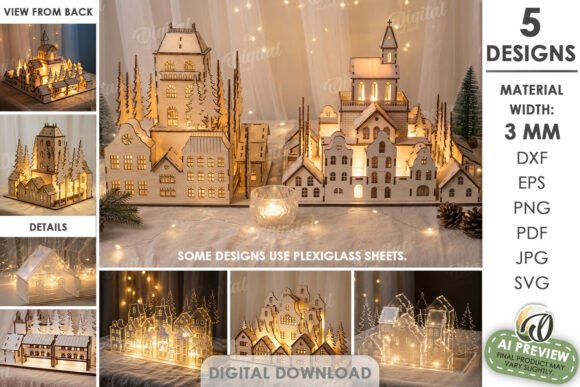 Christmas Village Light Stands Bundle laser cut file
