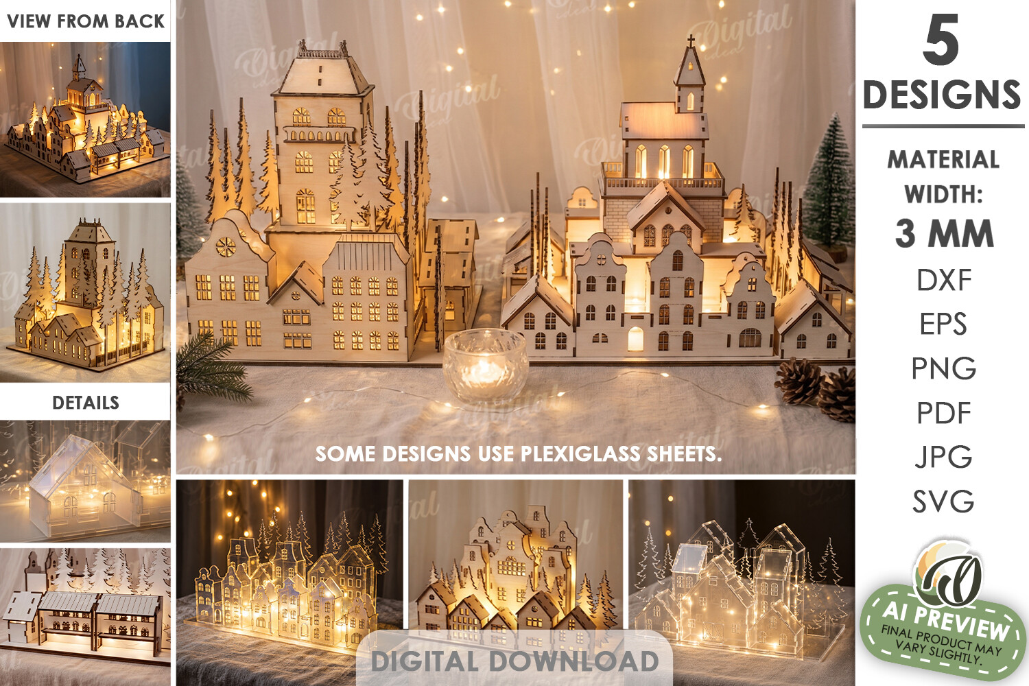 Christmas Village Light Stands Bundle laser cut file
