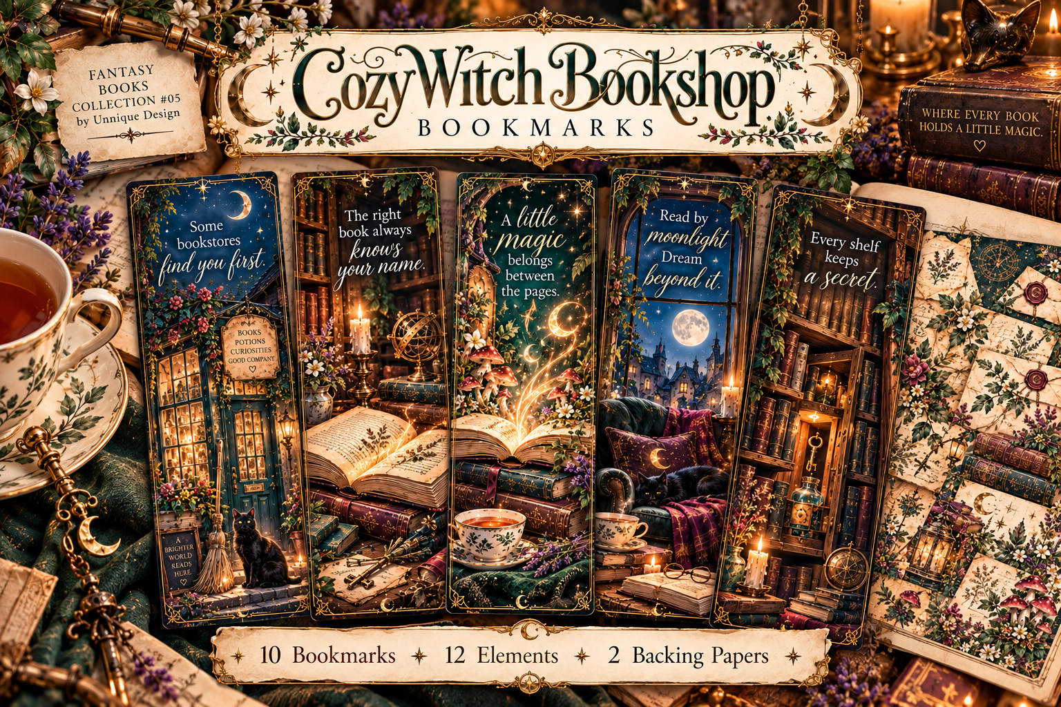 Cozy Witch Bookshop Bookmarks