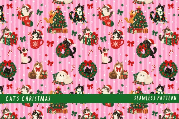 Cute Christmas Cat Festive Pattern PNG