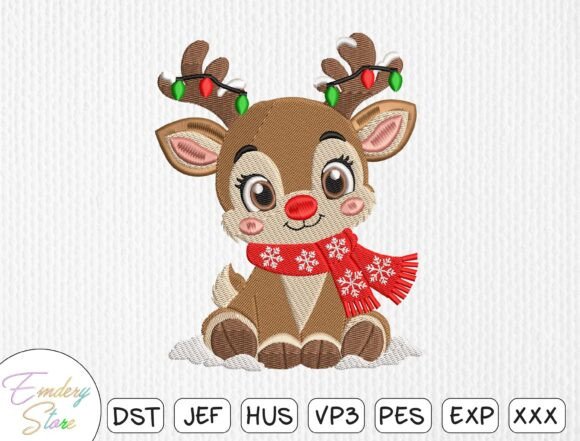 Cute Christmas Reindeer Embroidery
