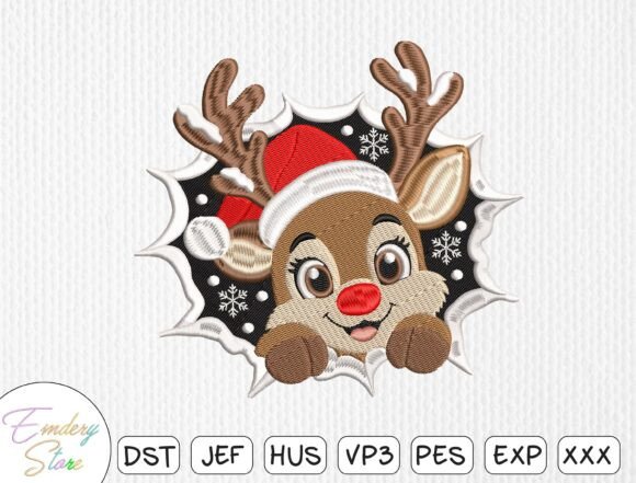 Cute Christmas Reindeer Embroidery File