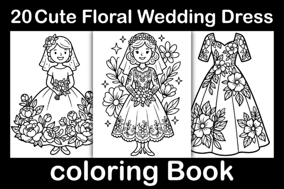 Cute Floral Wedding Dress Coloring Book