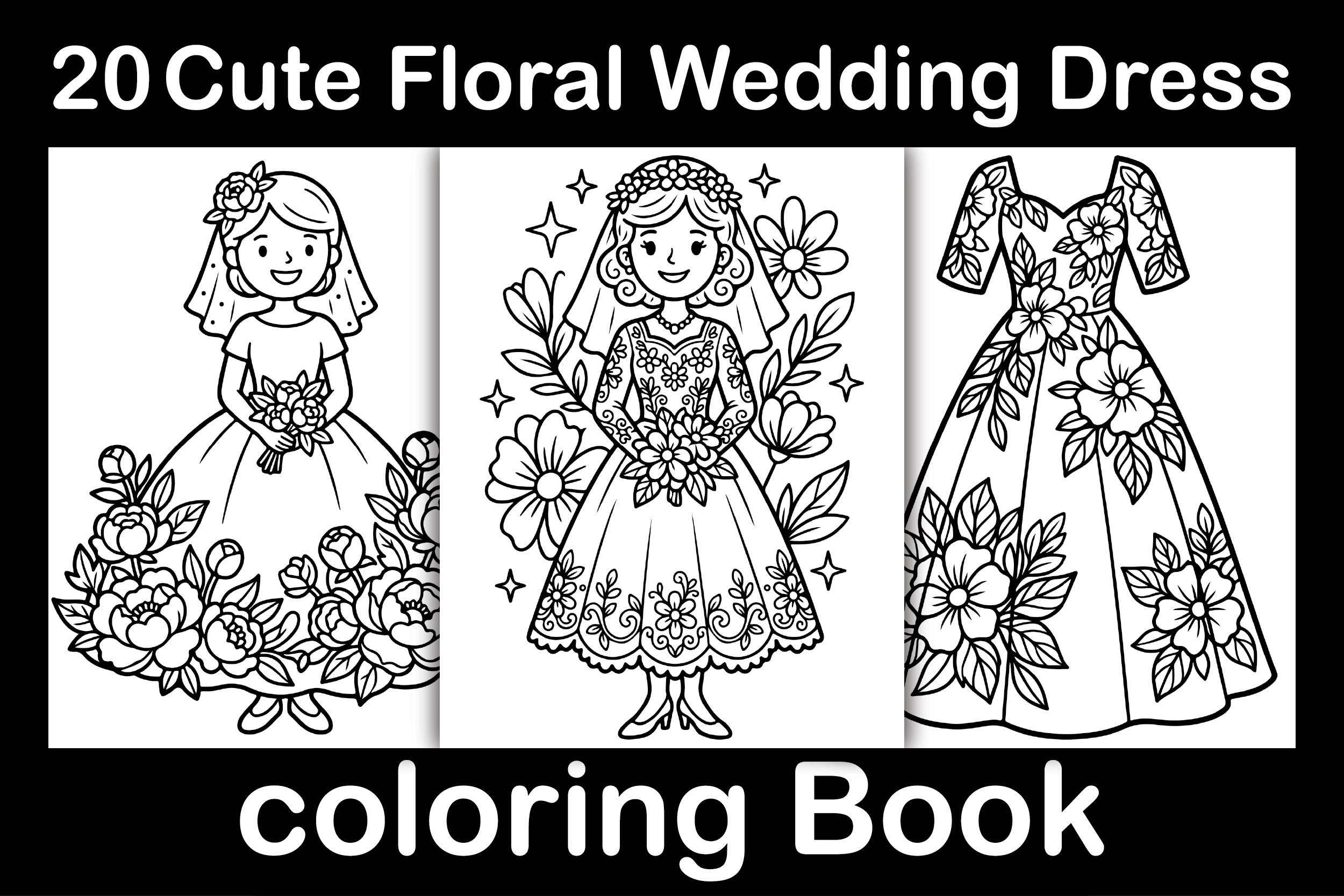 Cute Floral Wedding Dress Coloring Book