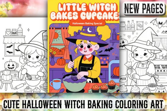 Cute Halloween Witch Baking Coloring Art