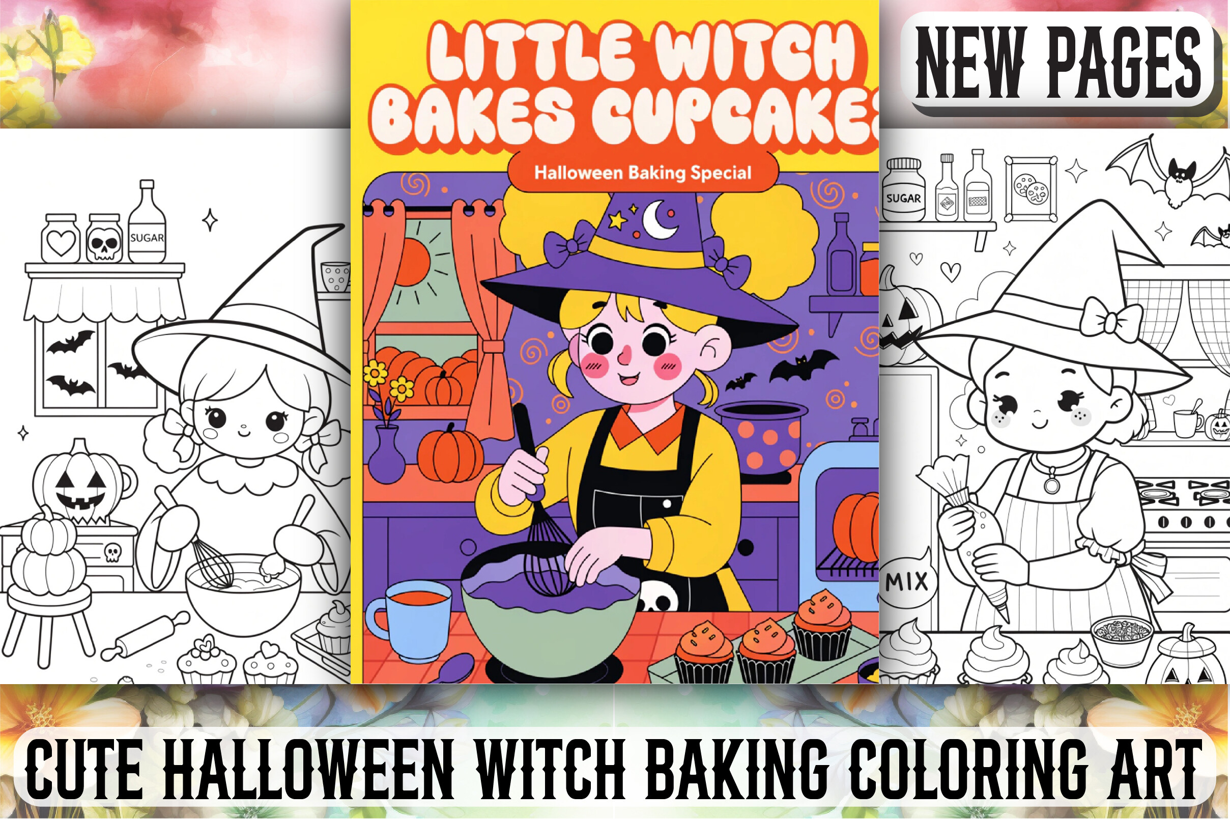 Cute Halloween Witch Baking Coloring Art