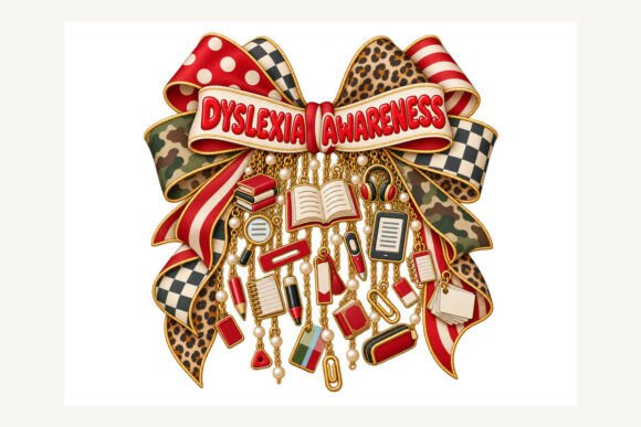 Dyslexia Awareness Charm Bow PNG