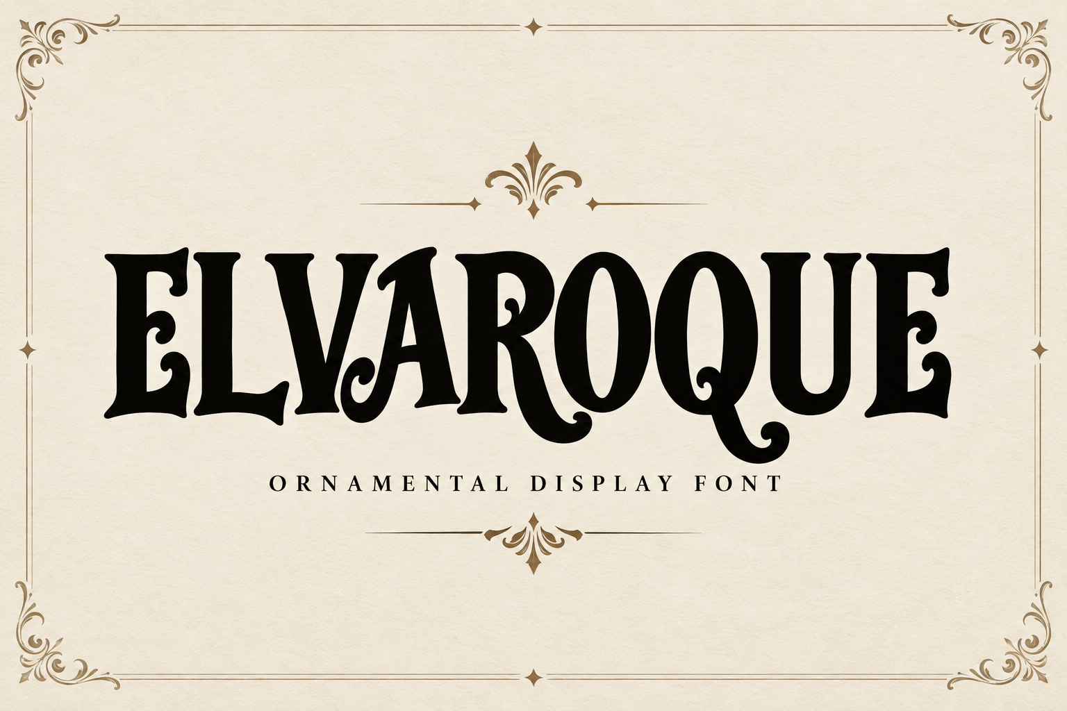 Elvaroque decorative font preview in a baroque inspired display style
