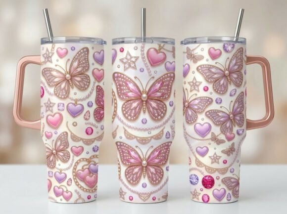 Elegant Butterfly Heart Tumbler Design