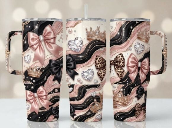 Elegant Leopard Crown Bow Tumbler Design