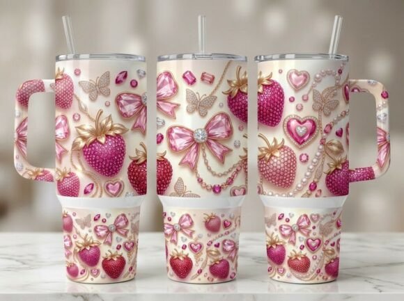 Elegant Pink Strawberry Heart Tumbler
