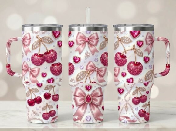 Elegant Sparkling Cherry Tumbler Design